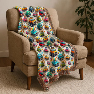 Cartoon Cars Colorful Kids Nursery Throw Blanket