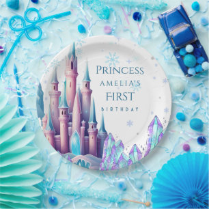 Cartoon Castle 1st Frozen Kingdom Birthday Paper Plate