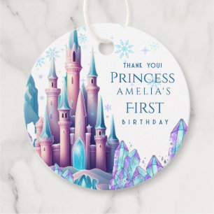 Cartoon Castle Frozen Kingdom 1st Birthday Favour Tags