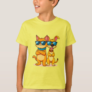 Cartoon Cat and Dog Wearing Sunglasses T-Shirt