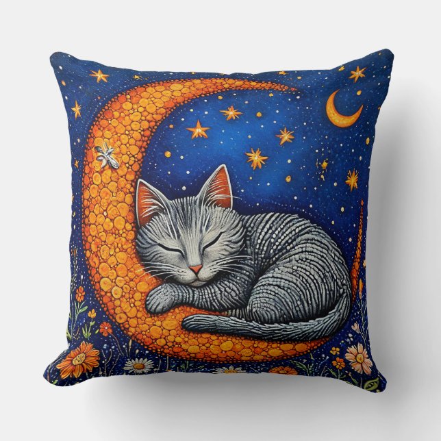 Cartoon cat and moon cushion (Front)