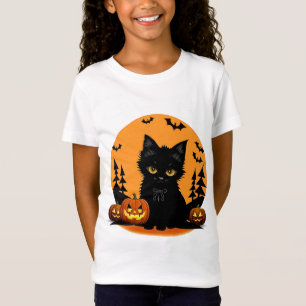 Cartoon Cat and Pumpkins Under Full Moon T-Shirt
