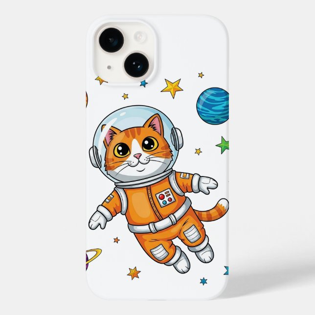 Cartoon Cat Astronaut Floating in Space Case-Mate iPhone Case (Back)