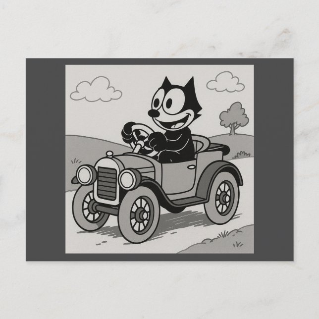 Cartoon Cat Car Postcard (Front)