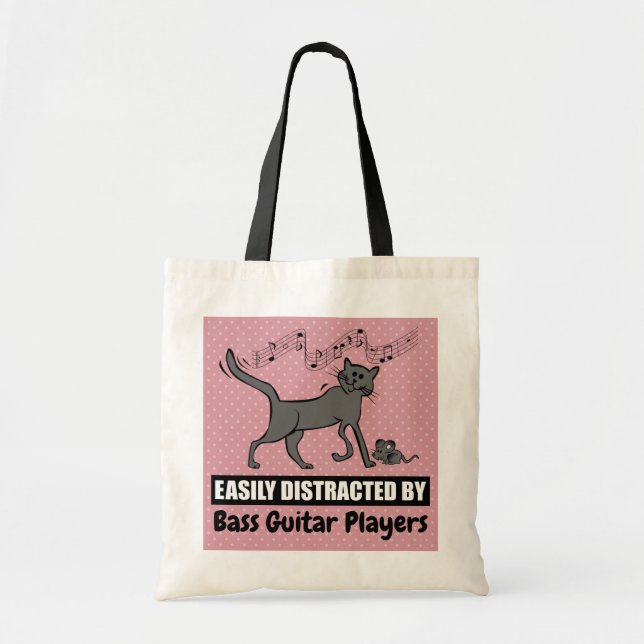 Cartoon Cat Distracted by Bass Guitar Players Tote Bag (Front)