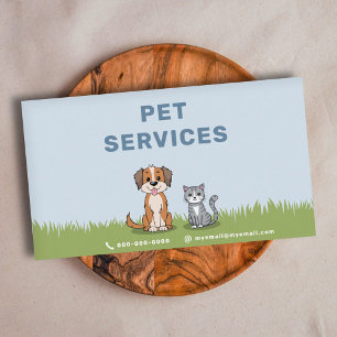 Cartoon Cat & Dog - Pet Services Business Card