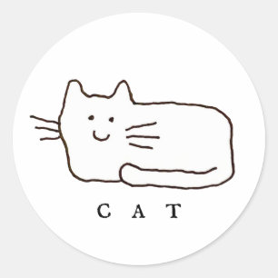 Cartoon Cat Doodle Line Art Classic Round Sticker