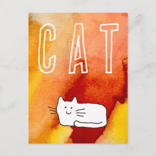 Cartoon Cat Doodle Line Art Postcard