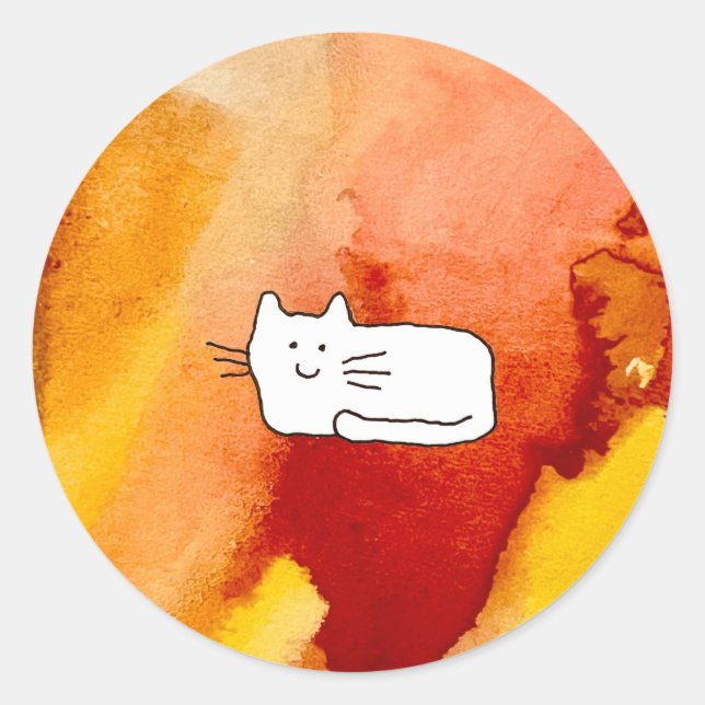 Cartoon Cat Doodle Line Drawing  Classic Round Sticker (Front)