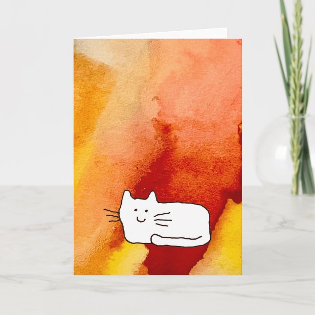 Cartoon Cat Doodle Line Drawing Greeting Card (Front)