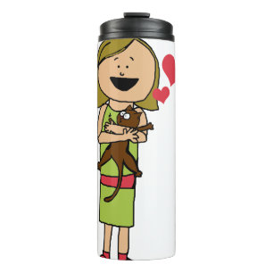 Cartoon Cat Drawing Girl Hearts Hugging Sketch Thermal Tumbler