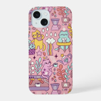 Cartoon Cat Fun On Pink