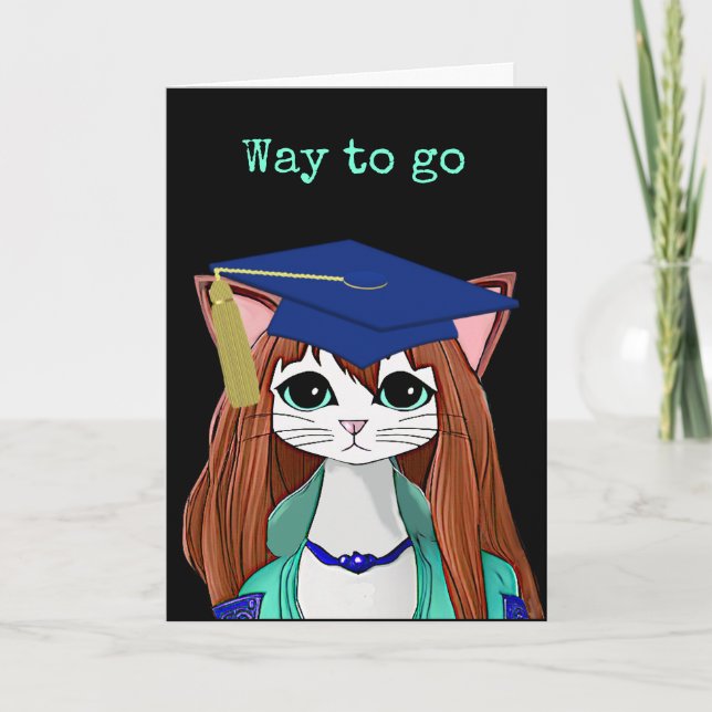 Cartoon Cat Graduate Card (Front)