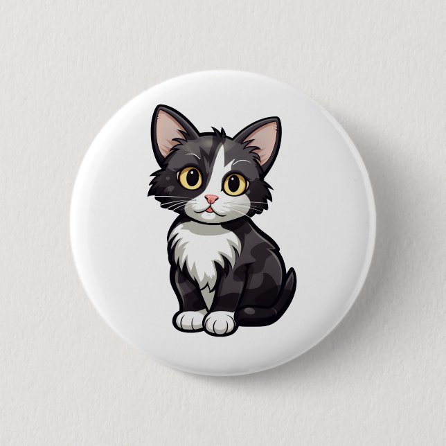 Cartoon cat illustration 6 cm round badge (Front)