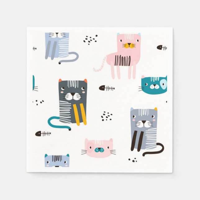 Cartoon cat illustration napkin (Front)