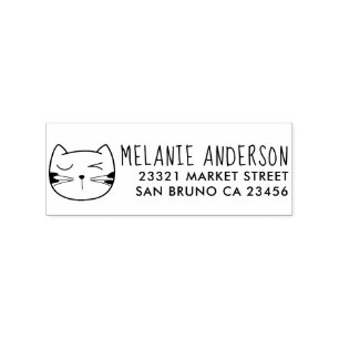 Cartoon Cat Wink Custom Name & Return Address Rubber Stamp