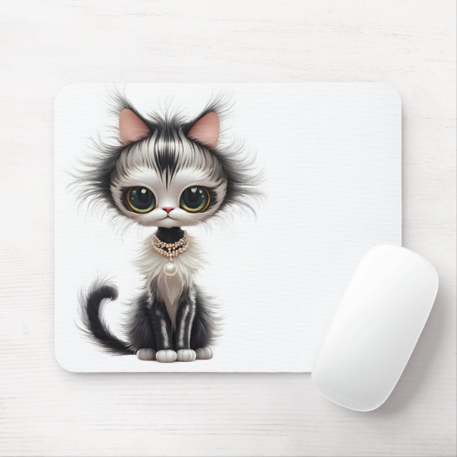 Cartoon Cat With Pearl Necklace  Mouse Pad (With Mouse)