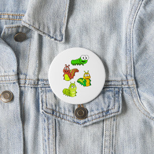 Cartoon Caterpillar Characters Adorable Insects 7.5 Cm Round Badge