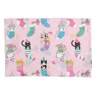 Cartoon Cats Christmas Seamless Pattern Pillowcase