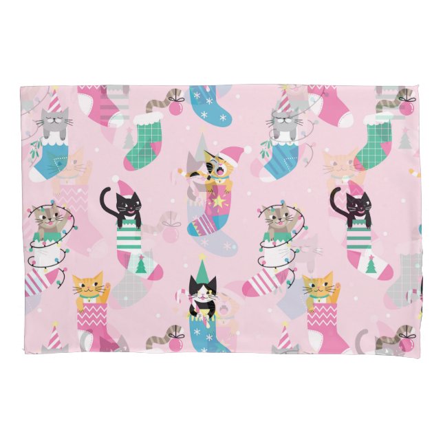 Cartoon Cats Christmas Seamless Pattern Pillowcase (Front)