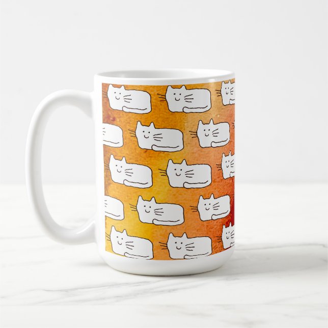 Cartoon Cats Doodle Line Drawing Coffee Mug (Left)