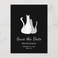Cartoon Cats Drawing Wedding Save the Date Black  