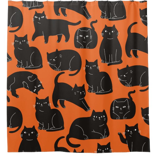 Cartoon Cats Hand Drawn Pattern Shower Curtain (Front)