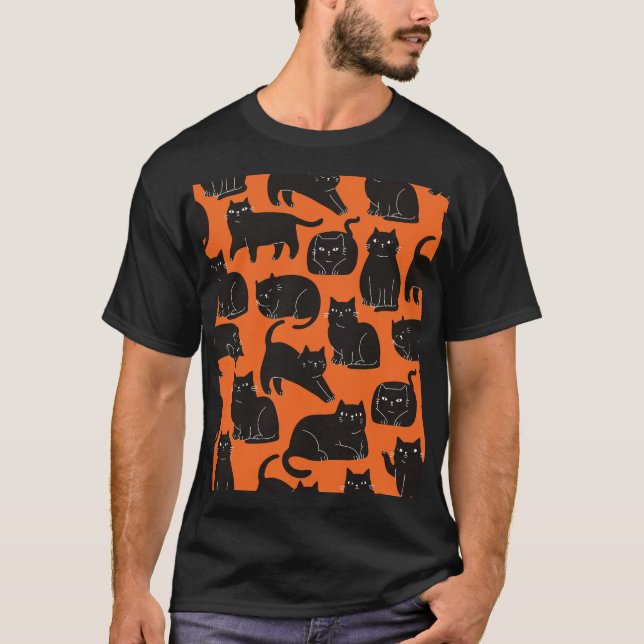 Cartoon Cats Hand Drawn Pattern T-Shirt (Front)