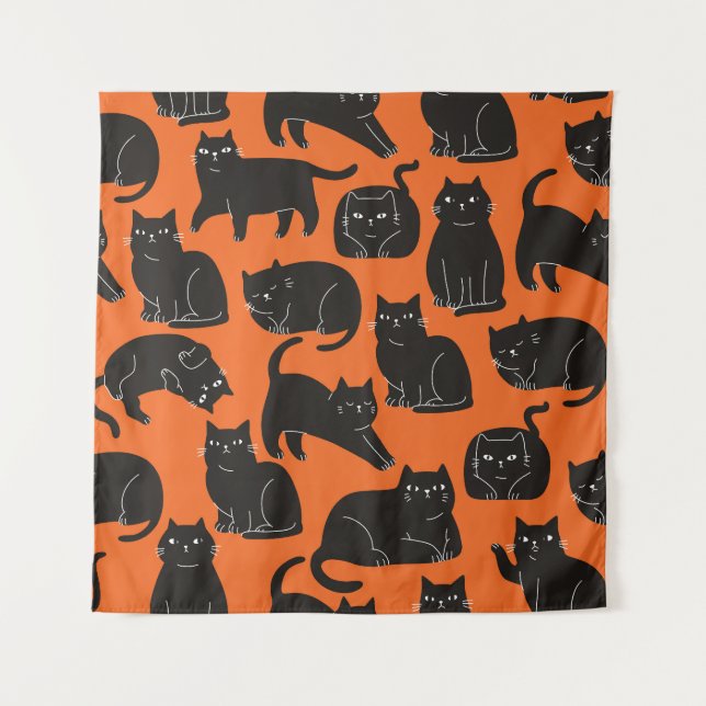 Cartoon Cats Hand Drawn Pattern Tapestry (Front)