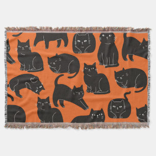 Cartoon Cats Hand Drawn Pattern Throw Blanket