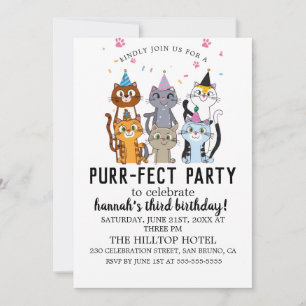 Cartoon Cats Kids’ Purr-fect Birthday Party Invita Invitation