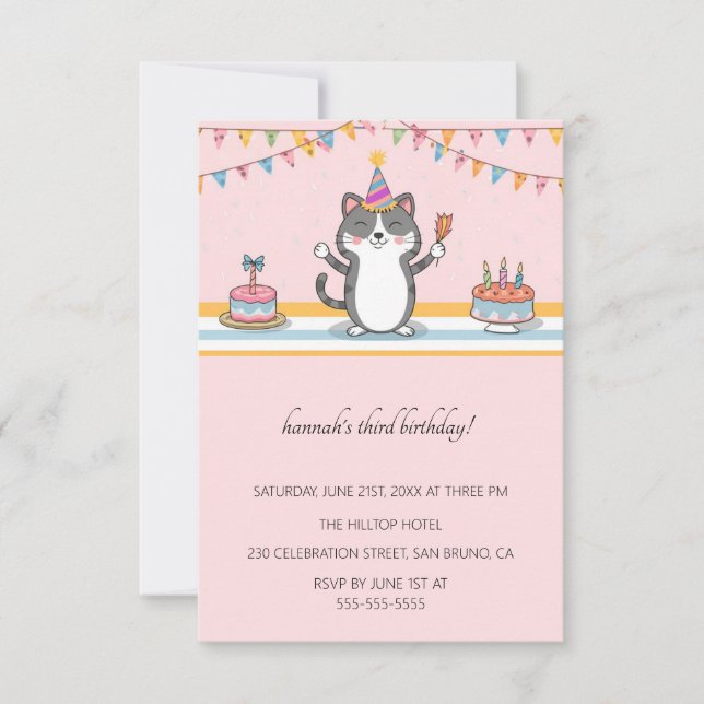 Cartoon Cats Kids’ Purr-fect Birthday Party  Invitation (Front)