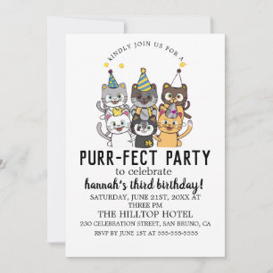 Cartoon Cats Kids’ Purr-fect Birthday Party  Invitation