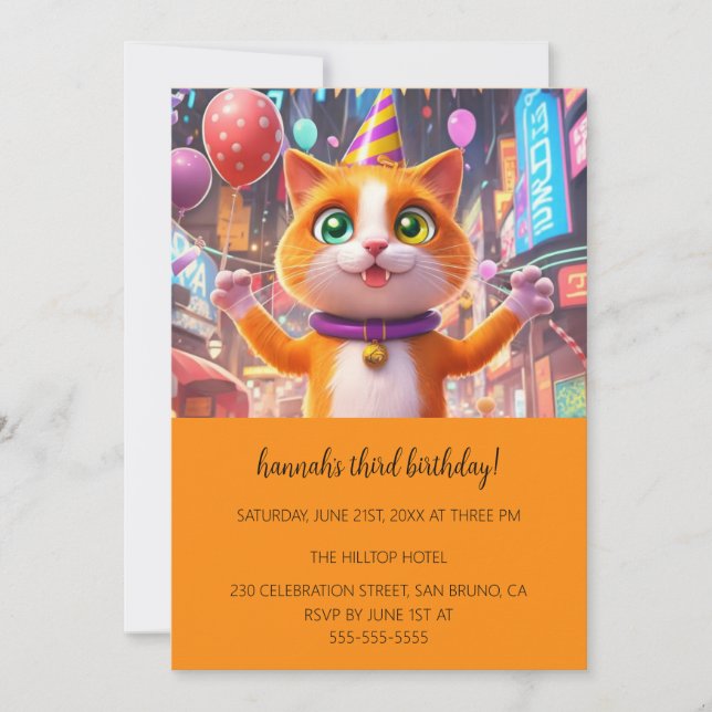 Cartoon Cats Kids’ Purr-fect Birthday Party Invitation (Front)