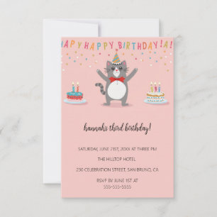 Cartoon Cats Kids’ Purr-fect Birthday Party  Invitation