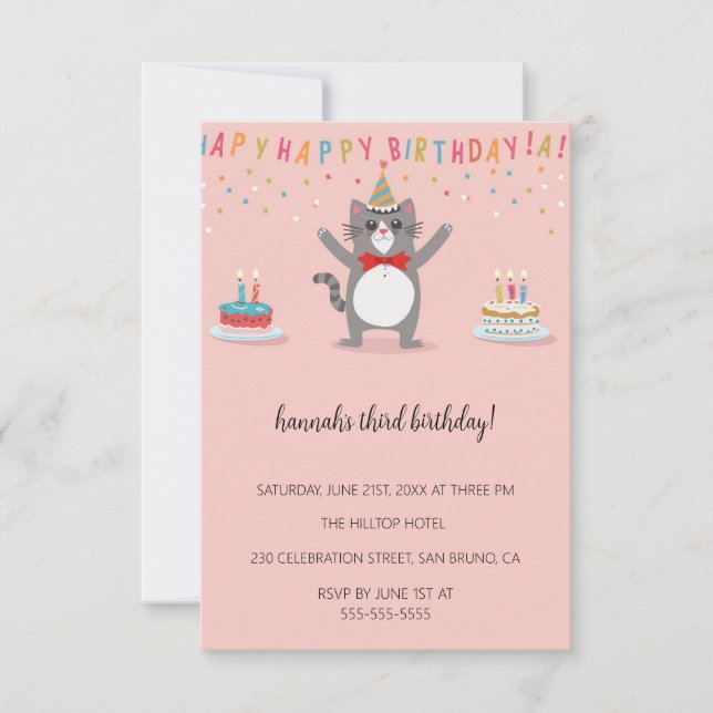 Cartoon Cats Kids’ Purr-fect Birthday Party  Invitation (Front)