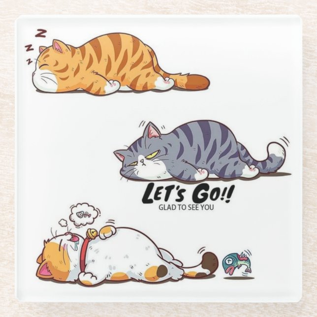 Cartoon Cats "LET’S GO!!" Coaster (Front)