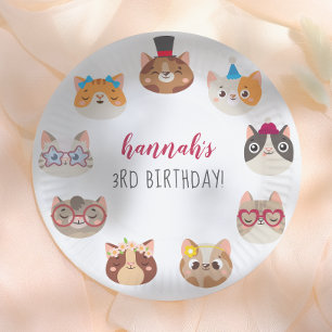 Cartoon Cats Purr-fect Birthday Party Paper Plate