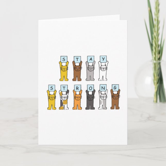 Cartoon Cats Stay Strong Encouragement Card (Front)