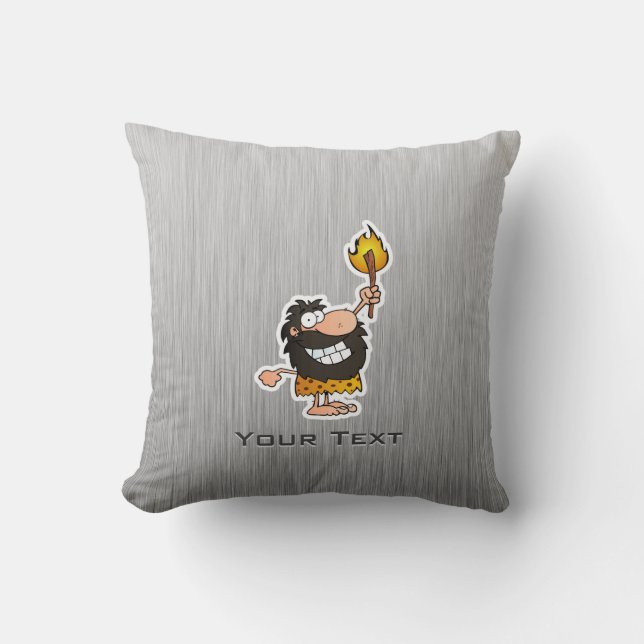 Cartoon Caveman; Metal-look Cushion (Front)