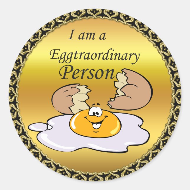 cartoon character fried egg with big smile classic round sticker (Front)