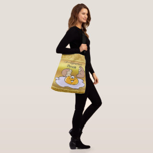 cartoon character fried egg with big smile crossbody bag