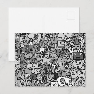 Cartoon Character Hand Drawn Toss Pattern Postcard