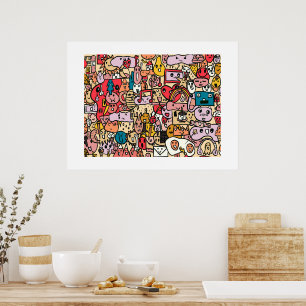 Cartoon Character Hand Drawn Toss Pattern Poster