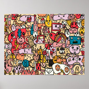 Cartoon Character Hand Drawn Toss Pattern Poster