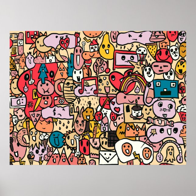 Cartoon Character Hand Drawn Toss Pattern Poster (Front)