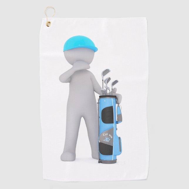 Cartoon character holding a Golf Bag Design  Towel (Front)