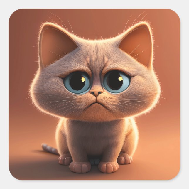 cartoon character illustration of a cute cat square sticker (Front)