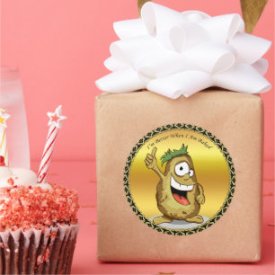 Cartoon character potato with green hair classic round sticker