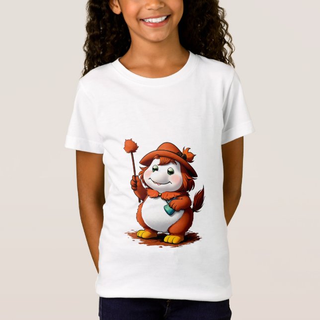 Cartoon character with a Hat and flower  | AI Art T-Shirt (Front)